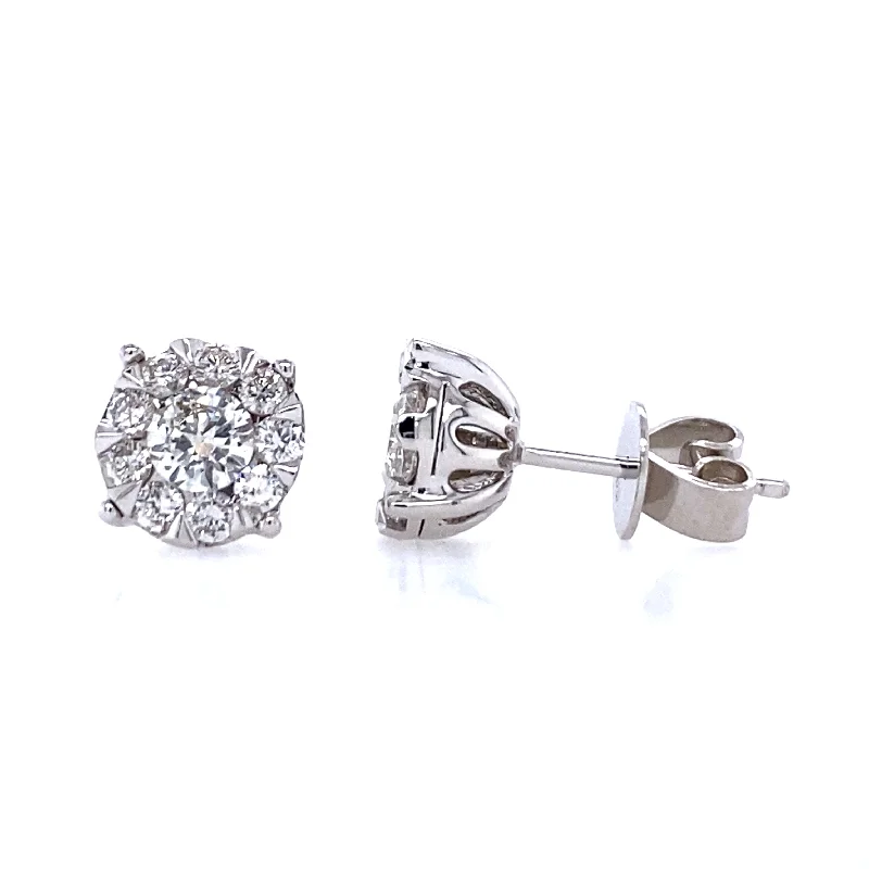 Earrings for bridesmaids-Estate Diamond Cluster Stud Earrings in White Gold