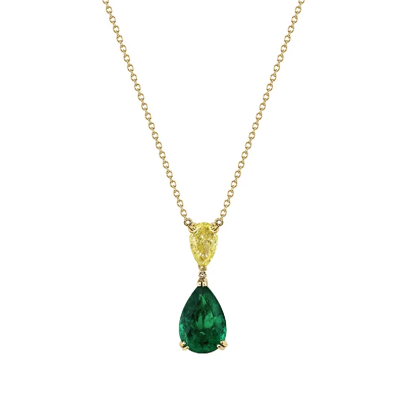 Chunky statement necklaces for fashion lovers -Emerald and Fancy Intense Yellow Diamond Pendant Necklace