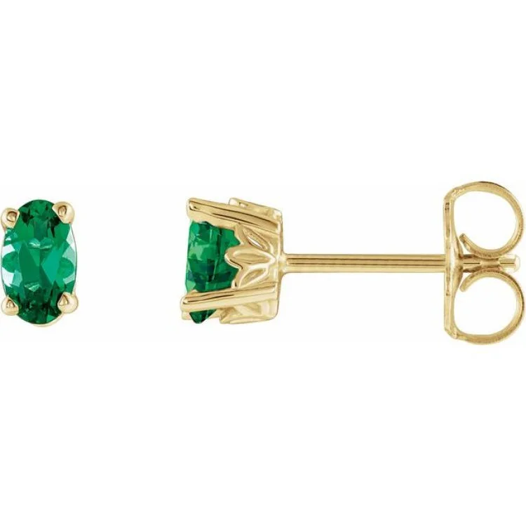 Teardrop earrings-14K Yellow Lab-Grown Emerald Earrings