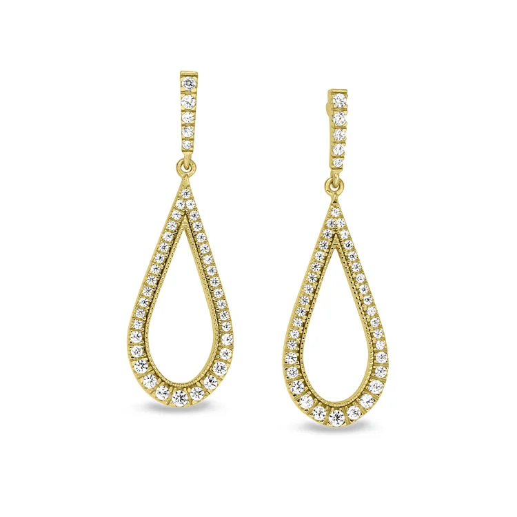 Pearl drop earrings-Gold Finish Sterling Silver Micropave Teardrop Earrings with Simulated Diamonds