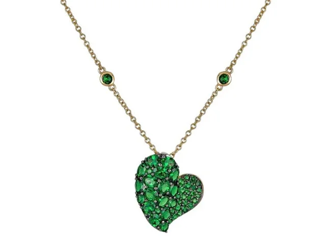 Silver chains for men’s necklaces -18k Yellow Gold Tsavorite Garnet Heart Necklace