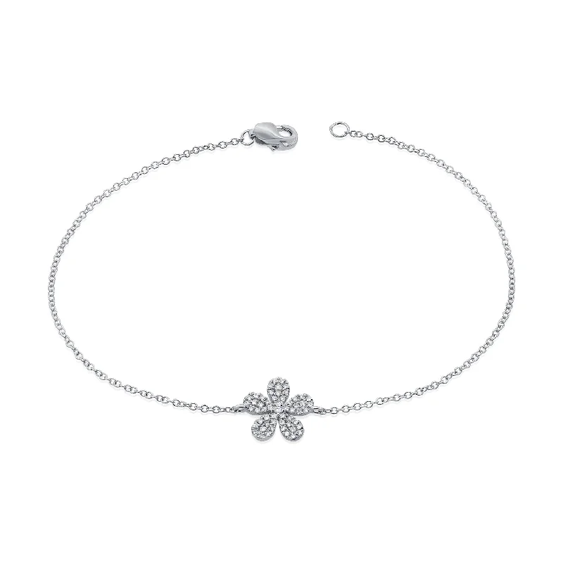 Colorful gemstone bracelets for a pop of color -14K White Gold Diamond Pave Flower Bracelet