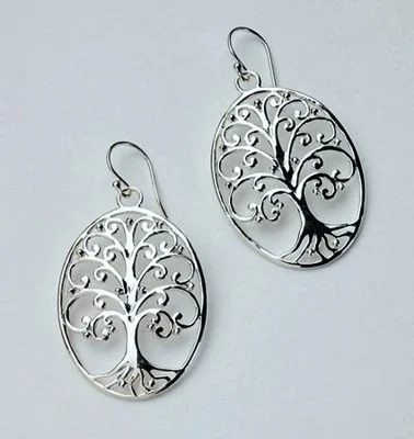 Modern earrings-Sterling Silver "Tree of Life" Oval Earrings