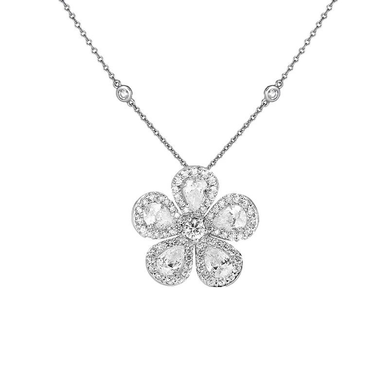 Statement necklaces with gemstone pendants -Classic Flower Necklace with Diamonds