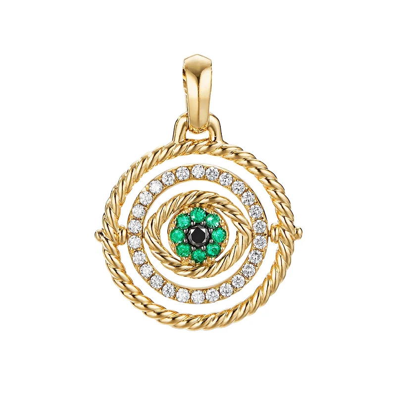 Trendy necklaces for fashionable teens -Evil Eye Mobile Amulet in 18K Yellow Gold with Pave Emeralds and Diamonds