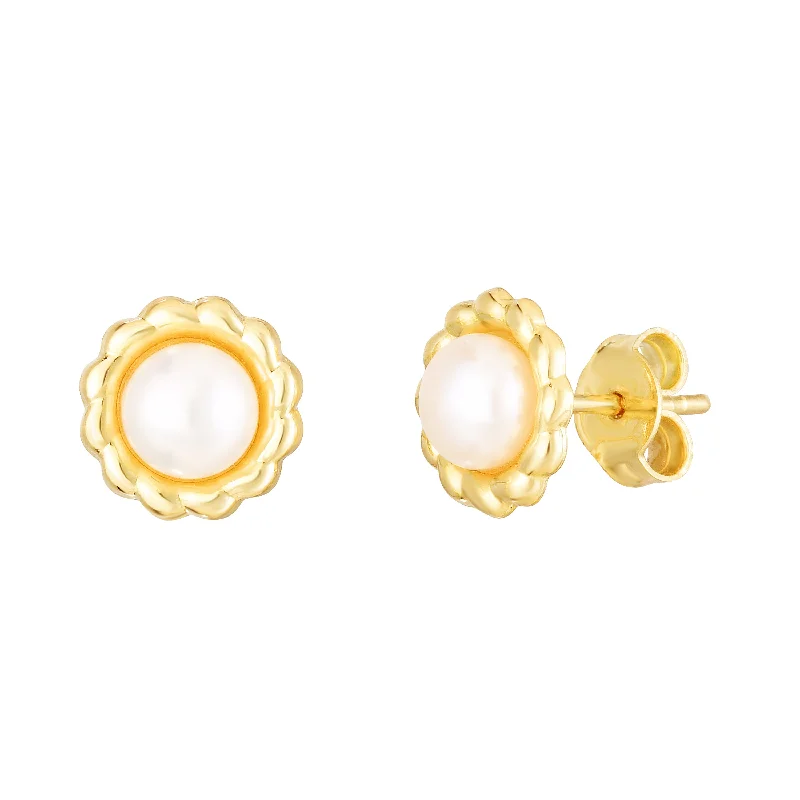 Simple drop earrings-14K Pearl Flower Studs