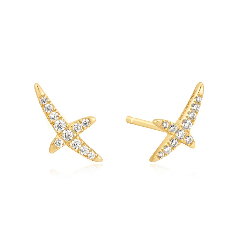 Pearl earrings-"Kiss" Pave Stud Earrings in Yellow Gold by Ania Haie