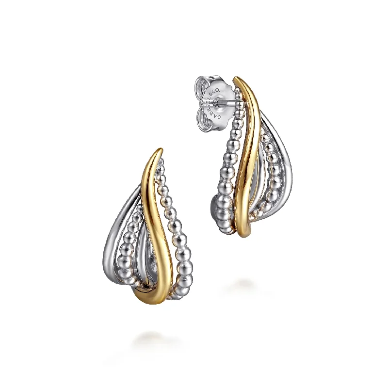 Pearl stud earrings-Double Row Bujukan Earrings in Two-Tone Gold by Gabriel & Co.