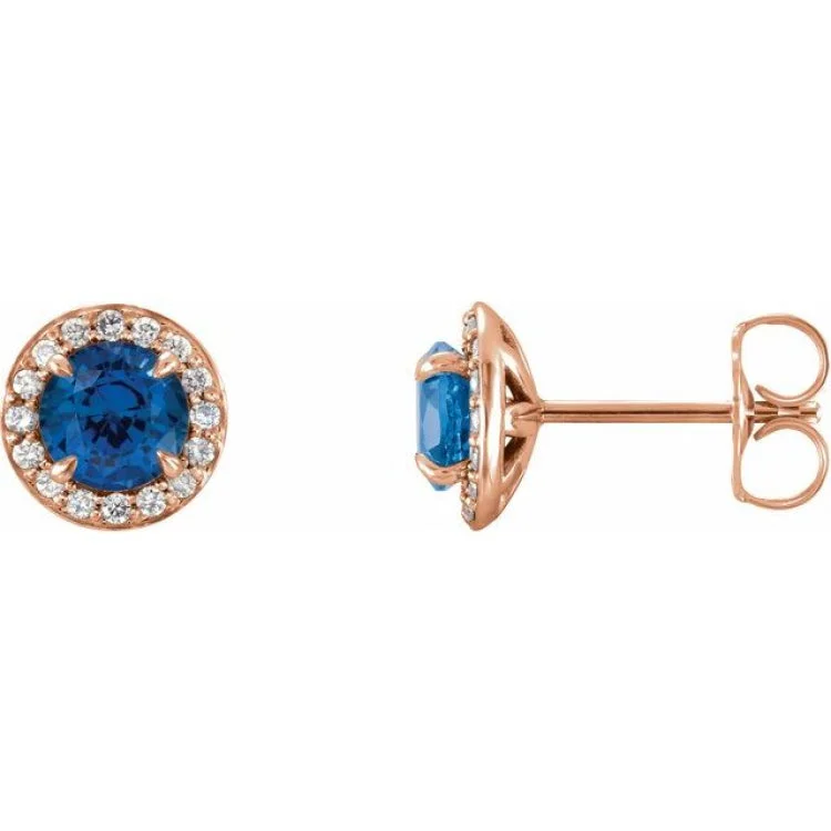 Simple stud earrings-14K Rose 5 mm Lab-Grown Blue Sapphire & 1/8 CTW Natural Diamond Earrings