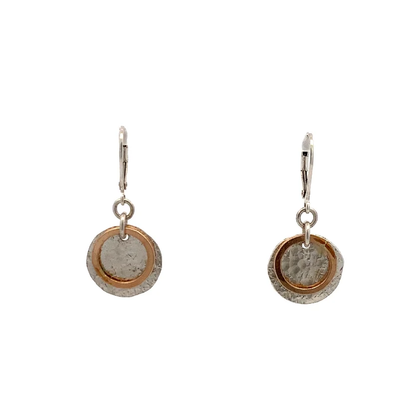 Custom diamond earrings-Estate Drop Disc Earrings in Two-Tone Gold