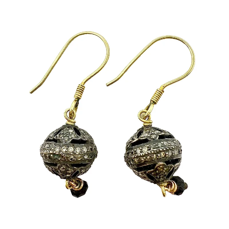 Personalized gemstone earrings-Gold Plated Dangle Ball Earrings with Indian Diamond