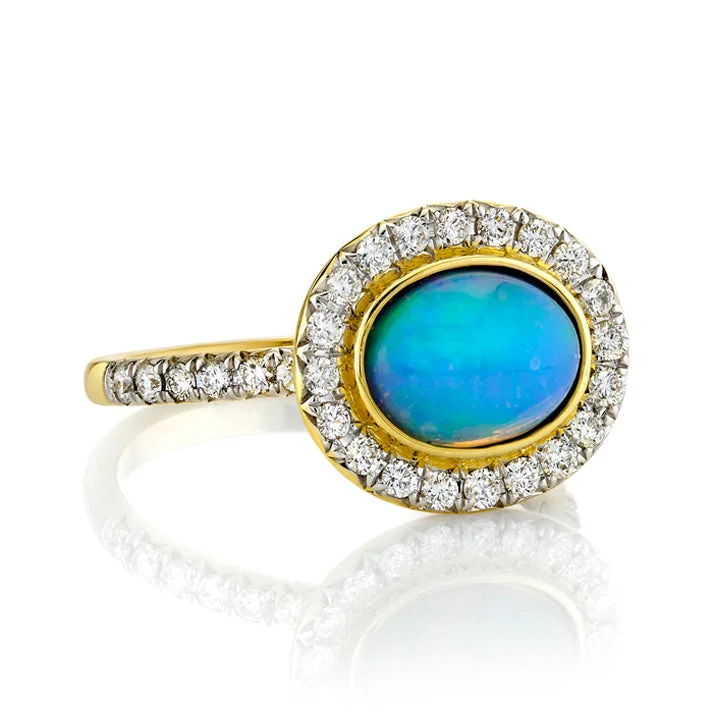 Elegant rings with amethyst stones -18k Yellow Gold Opal & Diamond Halo Ring