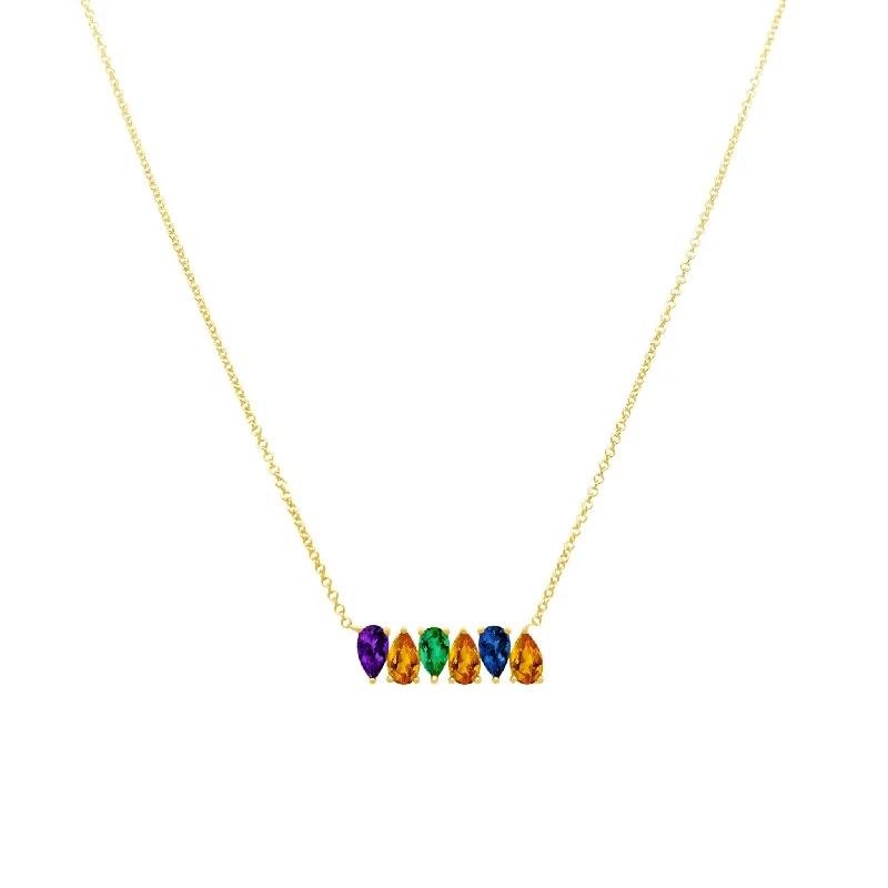 Gold necklaces with diamonds -Gemstone Rotating Pear Necklace