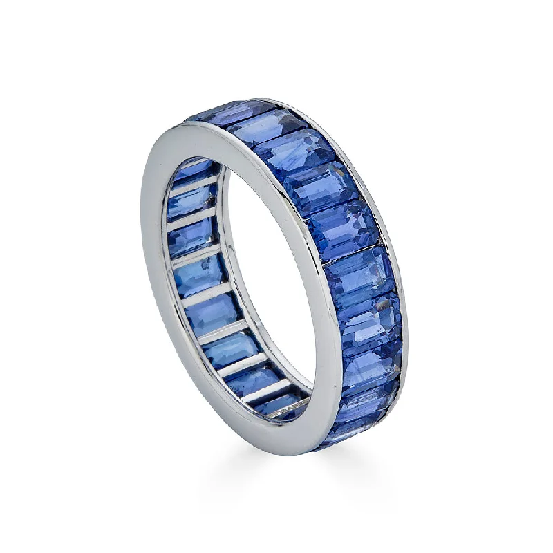 Handmade gemstone rings for collectors -Blue Sapphire Eternity Band