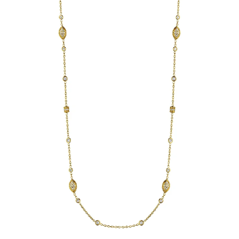 Long gold necklaces for elegant look -Marquise & Rondel Unit Chain