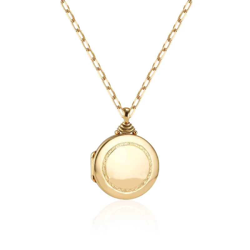 Layered necklaces for boho style -Large Round Locket with Hand-Engraved Detailing