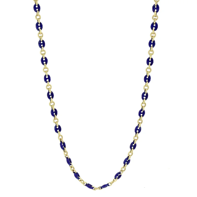 Elegant necklaces for women -18K Yellow Gold and Blue Enamel Anchor 32-Inch Necklace