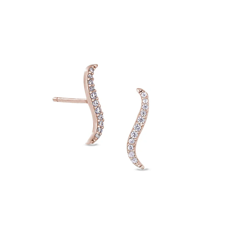 Hoop earrings for women-Rose Gold Finish Sterling Silver Micropave Climber Earrings with Simulated Diamonds