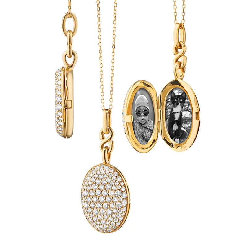 Gemstone and silver necklaces for healing -Slim Kitt 18K Gold Locket Necklace with Diamonds