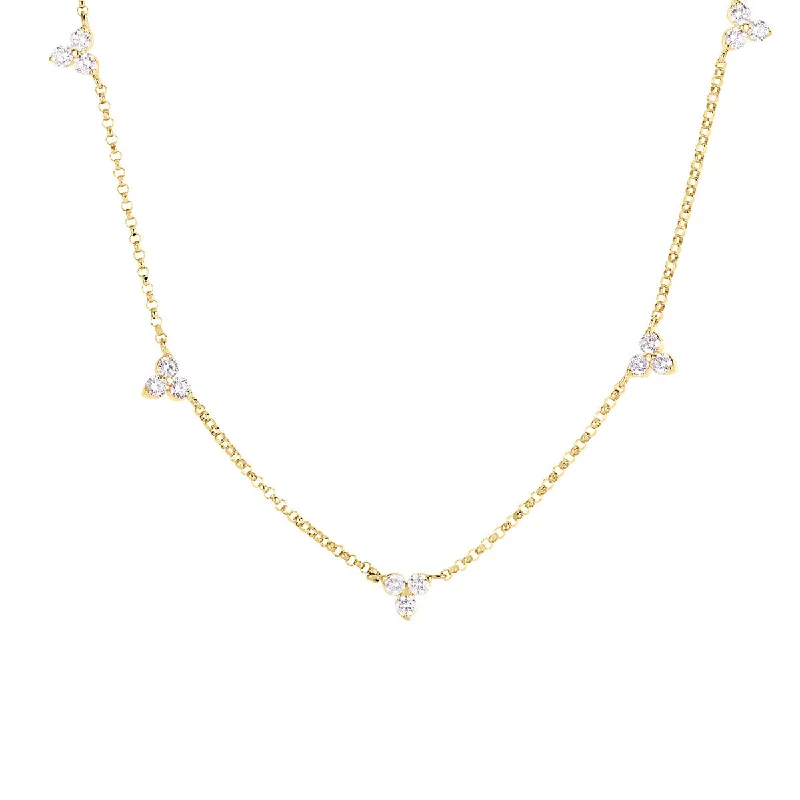 Simple chain necklaces for layering -18K Yellow Gold Diamonds by the Inch 5 Station Flower Necklace