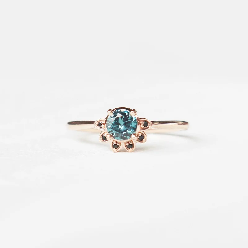 Affordable wedding rings with diamonds -Caren Ring with a London Blue Topaz and Black Diamonds - Made to Order