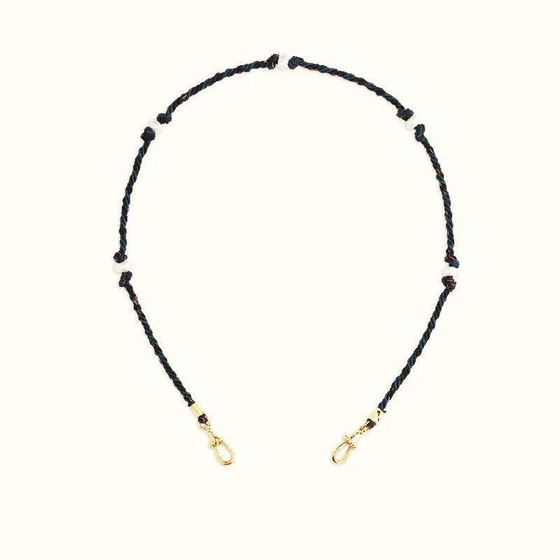 Gold necklaces for anniversary gifts -Mauli Silky Cord in Blue and Black with Freshwater Cultured Pearl Beads