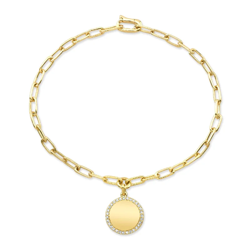 Trendy chain bracelets for modern women -14K Yellow Gold Diamond Disc Paperclip Bracelet