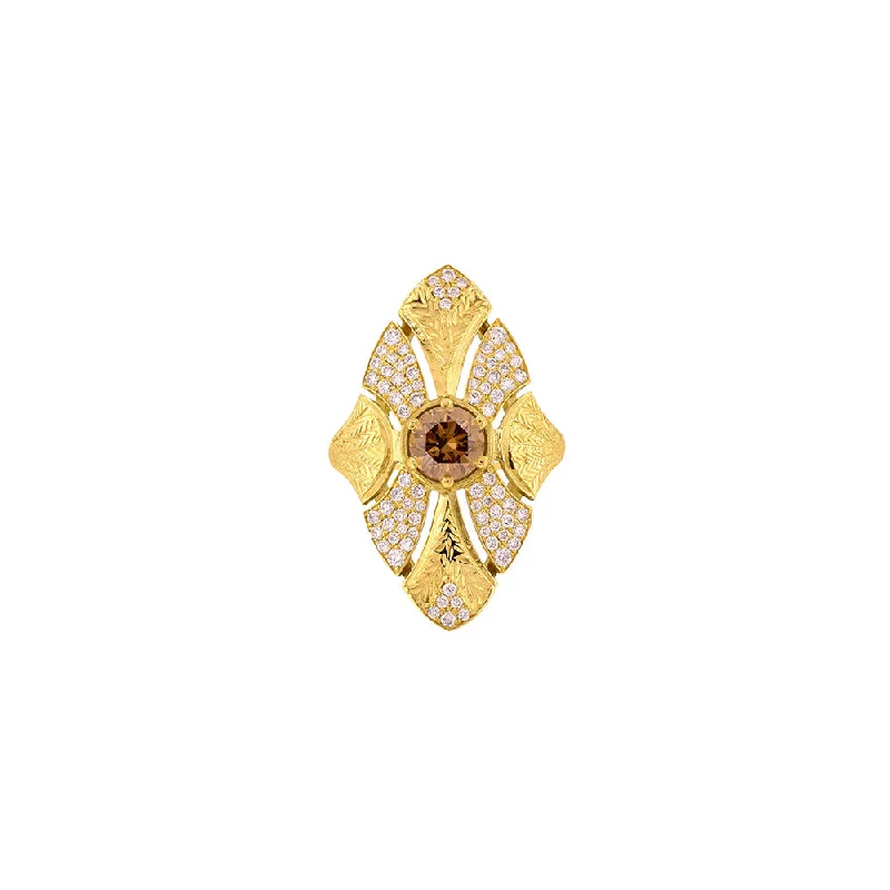 Rings with vintage floral designs -18 Karat Yellow Gold Art Deco Ring with Champagne Diamond