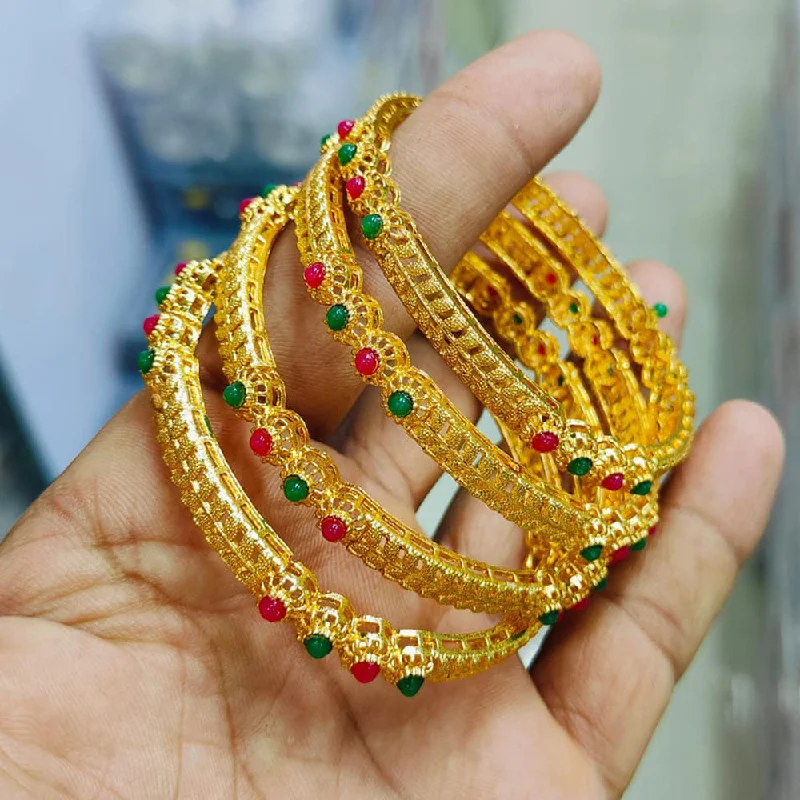 Beautifully carved bangles with intricate designs -Pooja Bangles Gold Plated Pota Stone Bangles Set