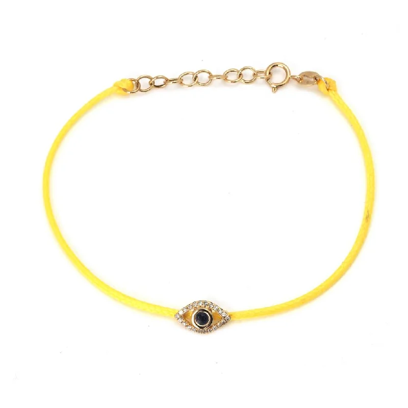 Personalized leather bracelets with names -14k Yellow Diamond Evil Eye Yellow Cord Bracelet