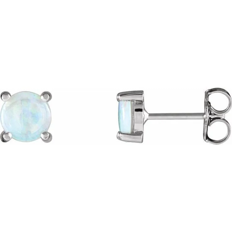 Clear crystal earrings-14K White 6 mm Natural White Opal Earrings