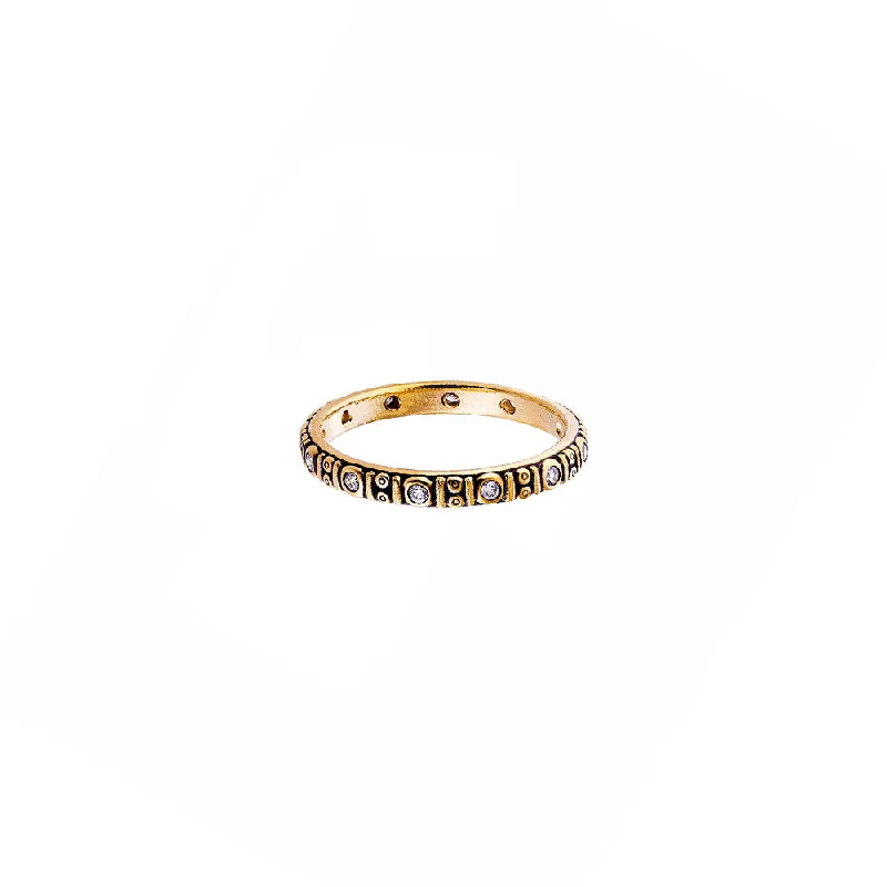 Wedding rings with vintage designs -18 Karat Yellow Gold Circle band with diamond band