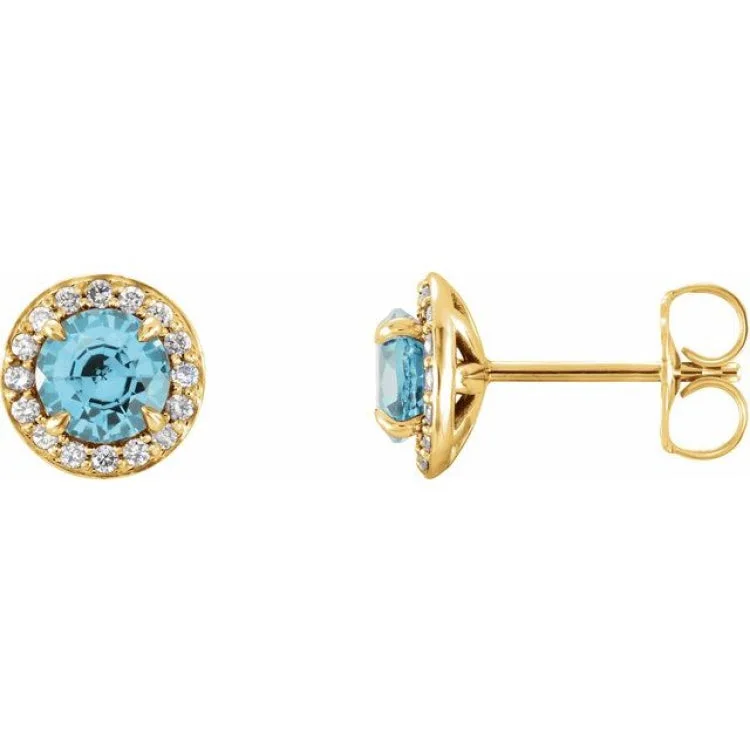 Large gemstone earrings-14K Yellow 3.5 mm Natural Blue Zircon & 1/8 CTW Natural Diamond Earrings