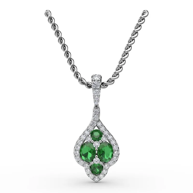 Handmade necklaces for gifts -Fana Halo Emerald and Diamond Cluster Pendant P1740E