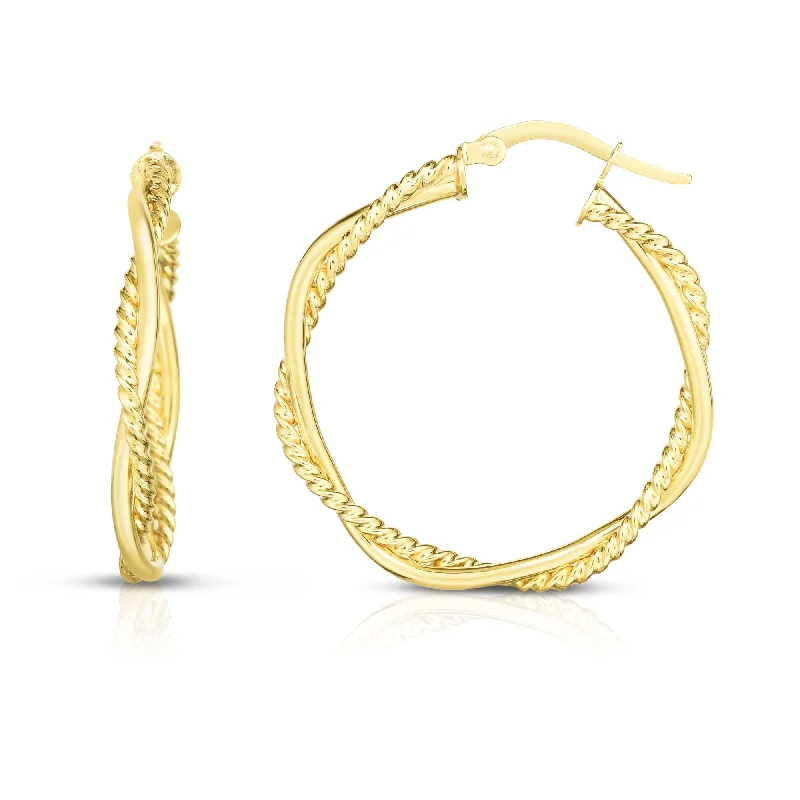 Custom pearl earrings-14K Gold Round Twist & Polished Hoop Earring