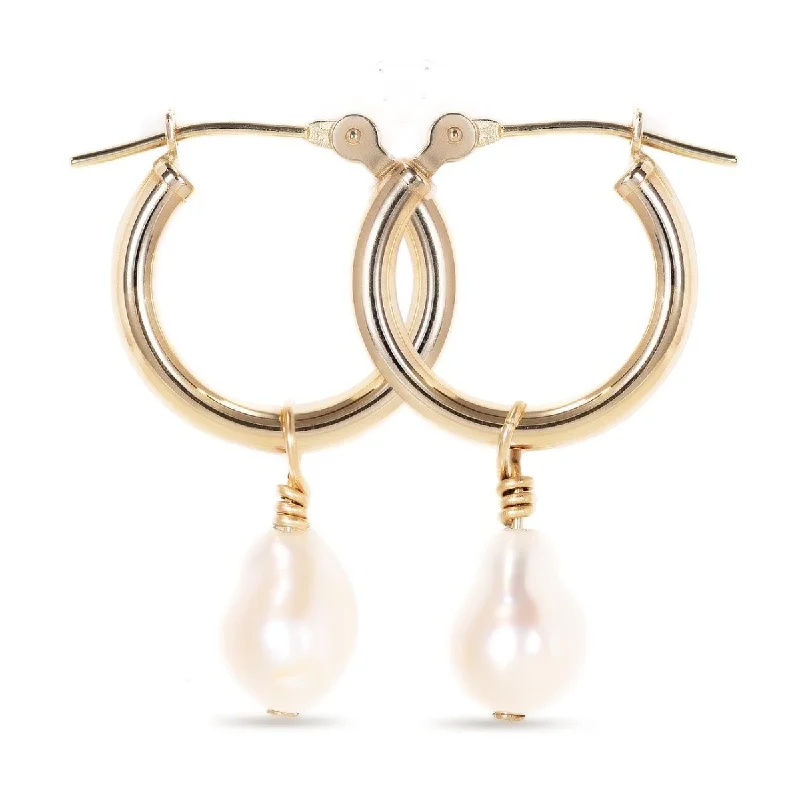 Large pearl earrings-Pearl Drop Hoop Earrings