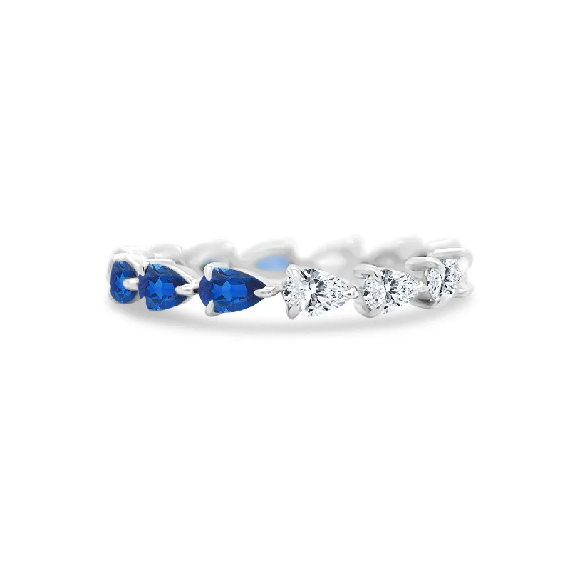 Simple rings for men’s fashion -LLJ Signature Chasing Sapphire & Diamond Pear Band