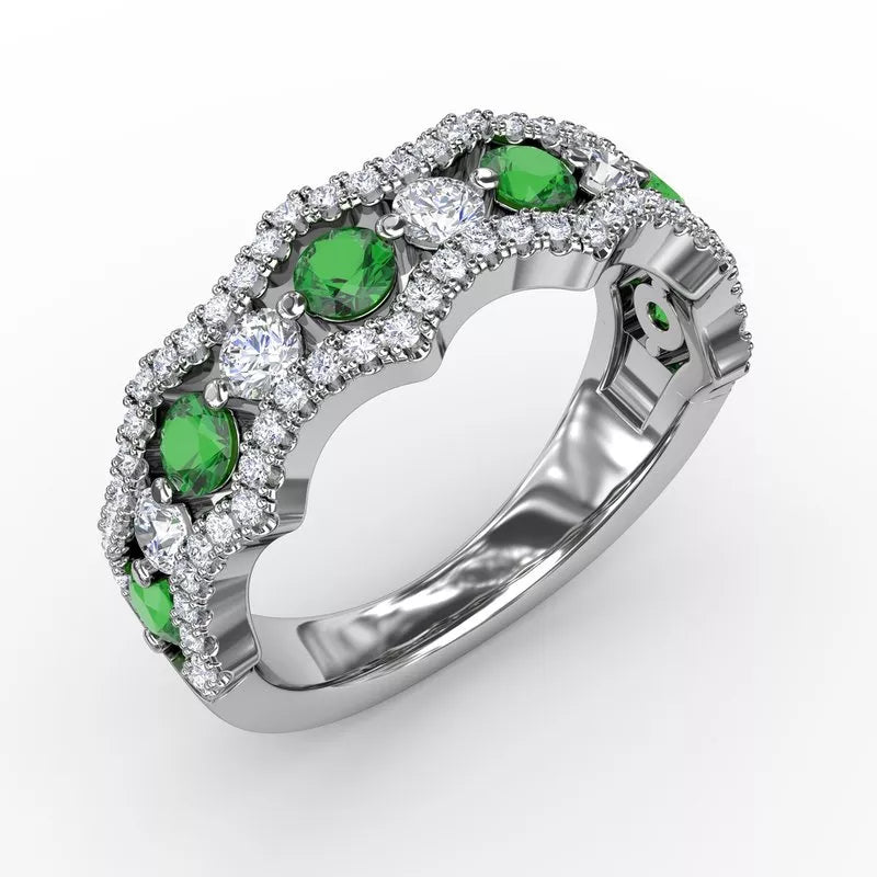 Trendy cocktail rings for evening wear -Fana Endless Romance Emerald and Diamond Wave Ring