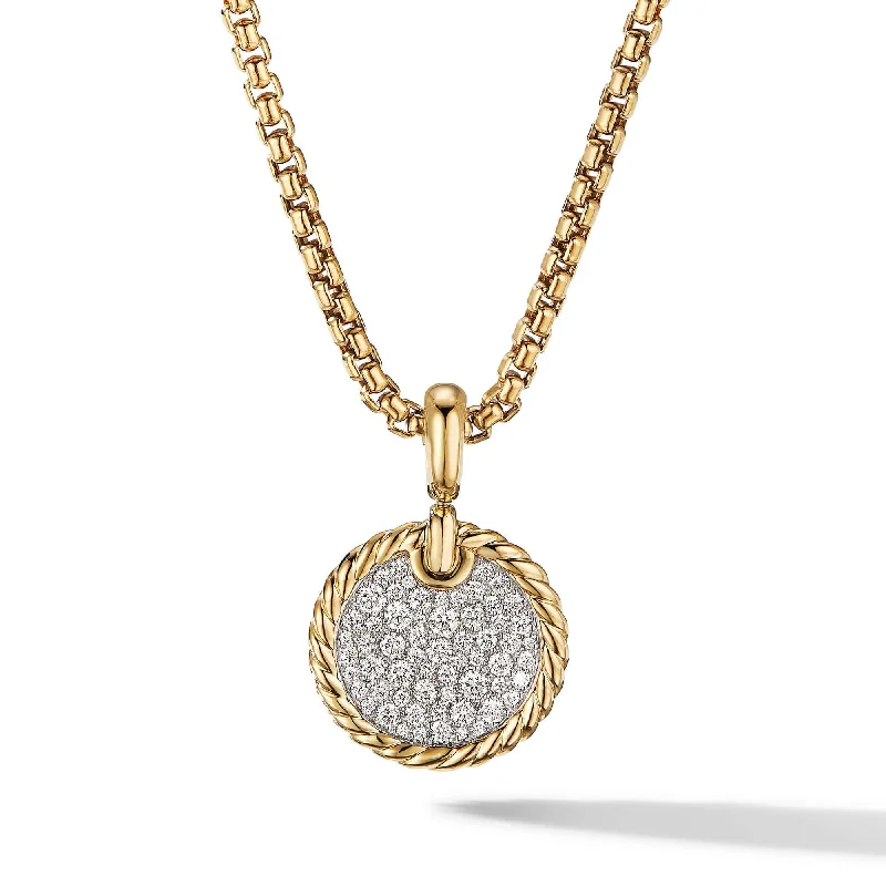 Necklace sets for weddings -DY Elements Disc Pendant in 18K Yellow Gold with Pave Diamonds