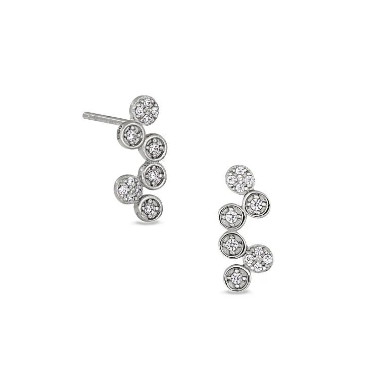 Ruby hoop earrings-Platinum Finish Sterling Silver Micropave Bubbles Earrings with Simulated Diamonds