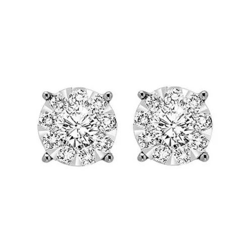 Long earrings-Diamond Cluster Stud Earrings in White Gold "Big Bang"  Collection